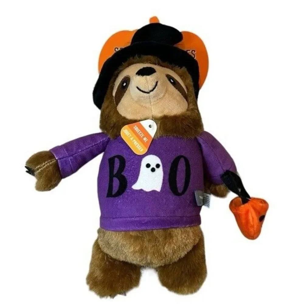Sloth Trick Treat Dog Toy NWT Puppy Pet Gift Witch Squeaky Halloween Boo Fall